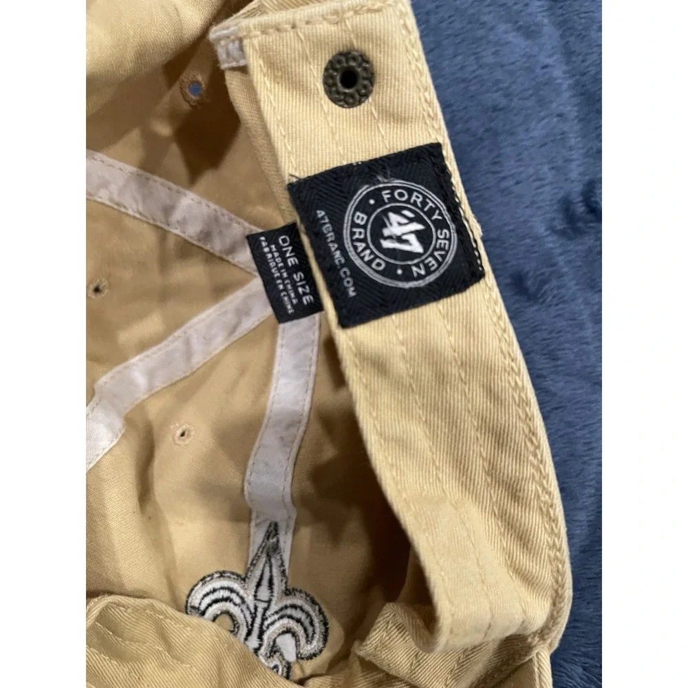 New Orleans Saint Hat 47 Brand Distressed Khaki Tan Cotton Strapback Dad Hat